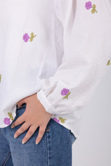Embroidered Floral White Shirt
