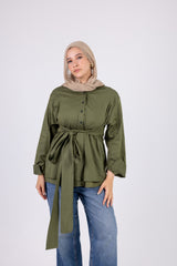 Poplin Shirt with Waist Tie Belt