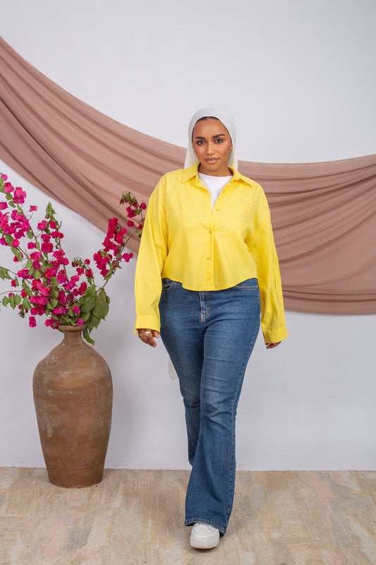 Yellow cropped chemise for modest layering