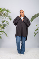 Black essential chemise with modest cut and breathable fabric