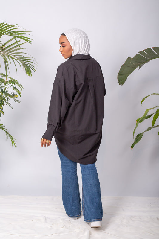 Black essential chemise with modest cut and breathable