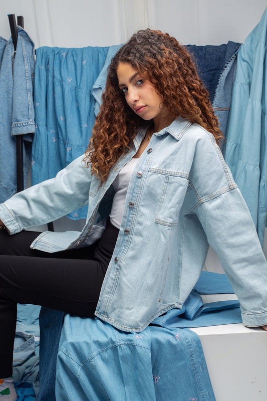 Classic blue denim jacket with button front