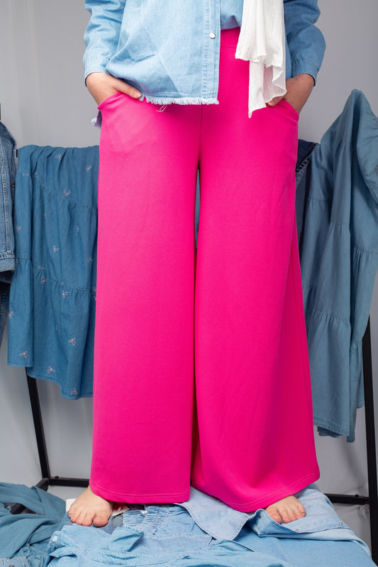 Hot pink flow pants for women with loose fit