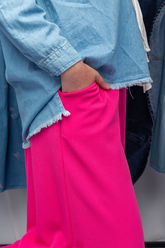 Hot pink flow pants for women with loose