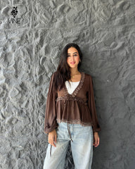 Lace Trim Turkish Chiffon Blouse