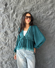 Lace Trim Turkish Chiffon Blouse