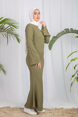 Long-Sleeve Maxi Dress in Olive from Bezravoga