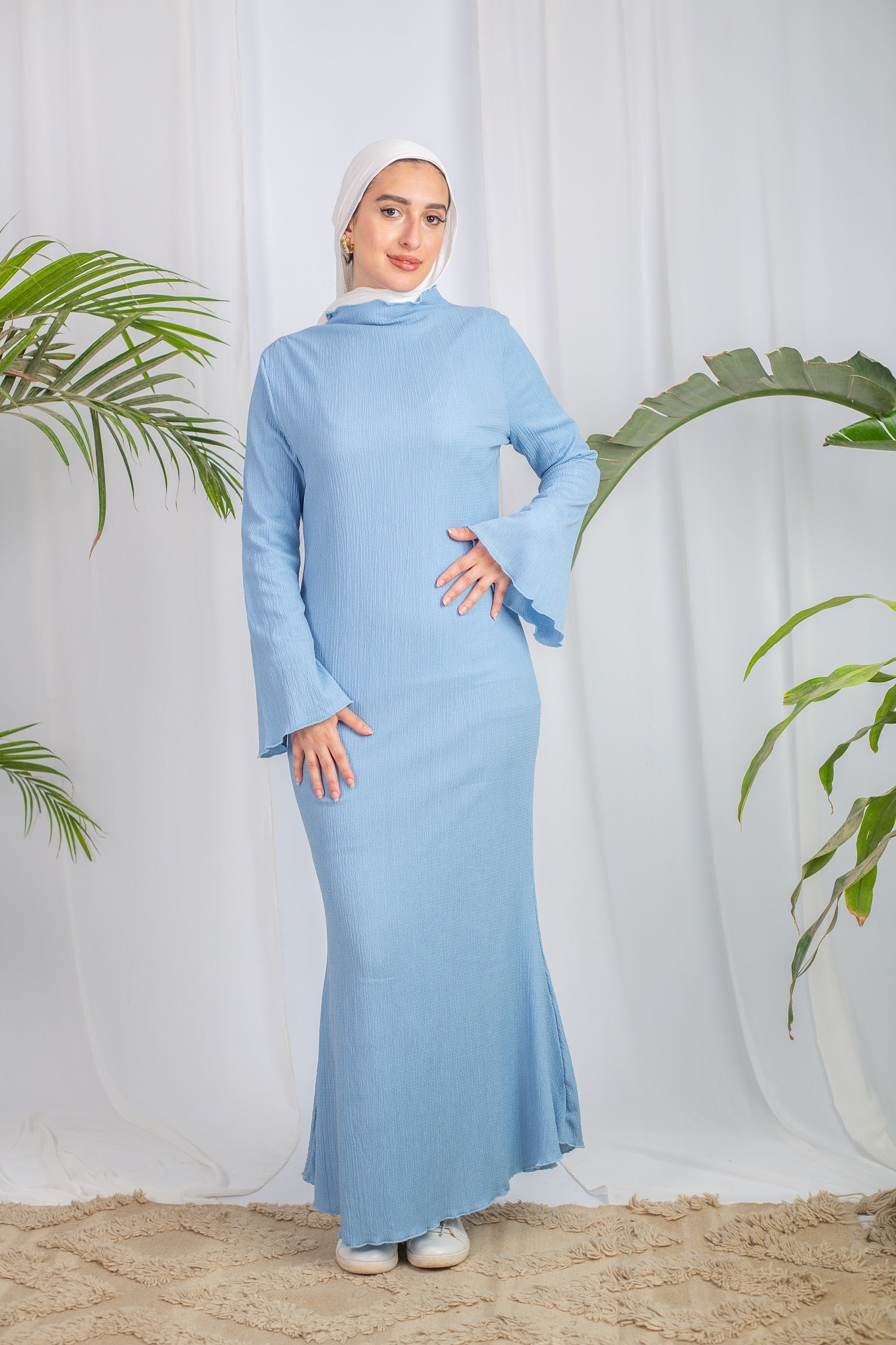 Long-Sleeve Maxi Dress in Baby Blue from Bezravoga – modest, lightweight, breathab