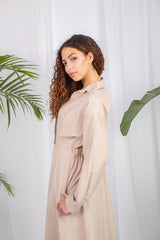 Orla Dress in Beige – full-length, tailored fit
