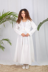 Orla Dress in White – full-length, tailored fit, poplin fabric