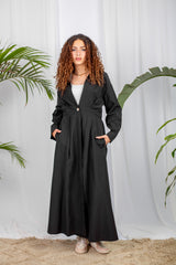 Orla Dress in Black – full-length, tailored fit, poplin fabric