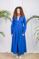 Orla Dress in Royal Blue – full-length, tailored fit, poplin fabric