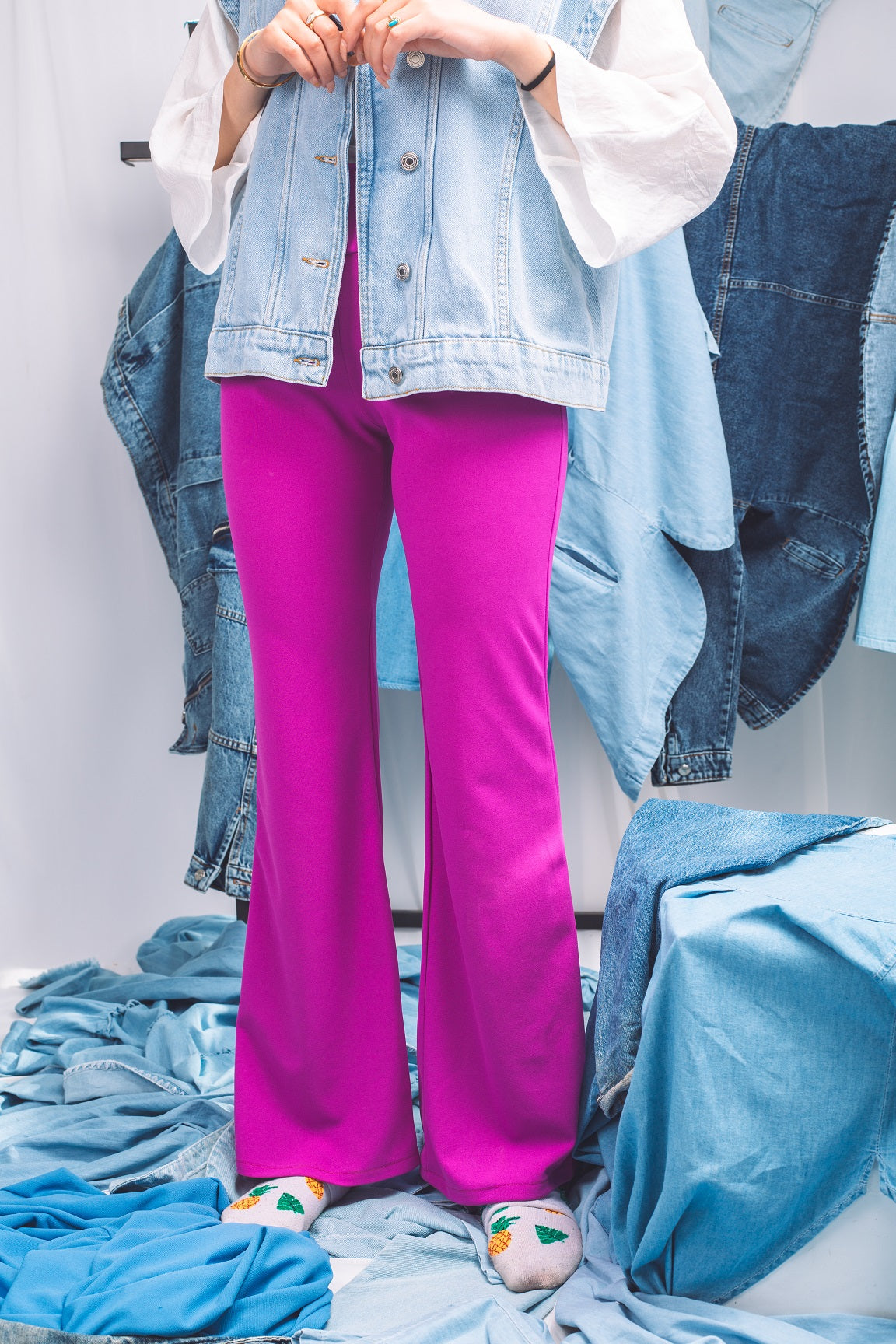 Fuchsia Sleek Fit Pants – stretchy flare-leg design