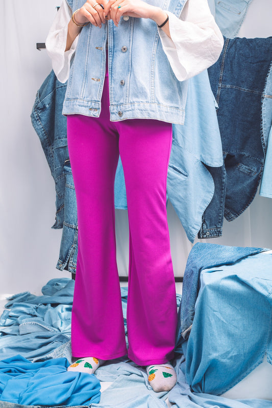 Fuchsia Sleek Fit Pants – stretchy flare-leg design