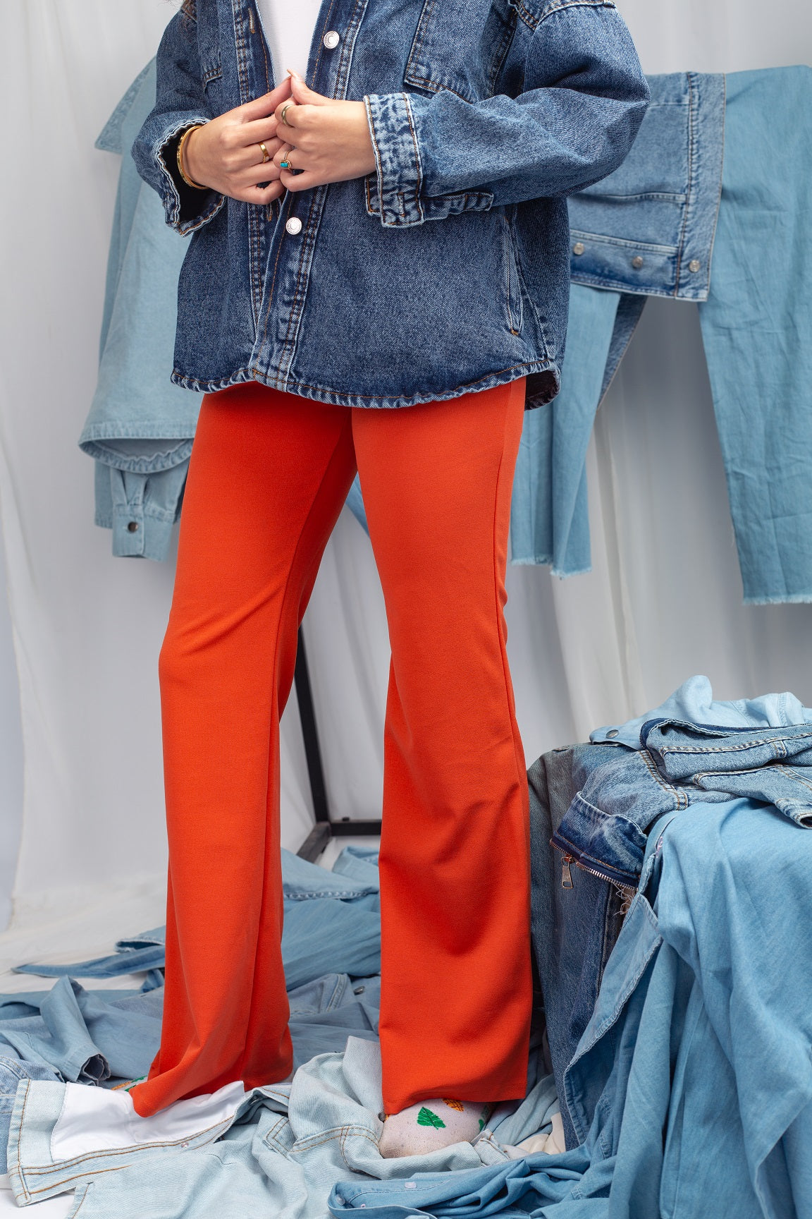 Orange Sleek Fit Pants – stretchy fabric with flare cut