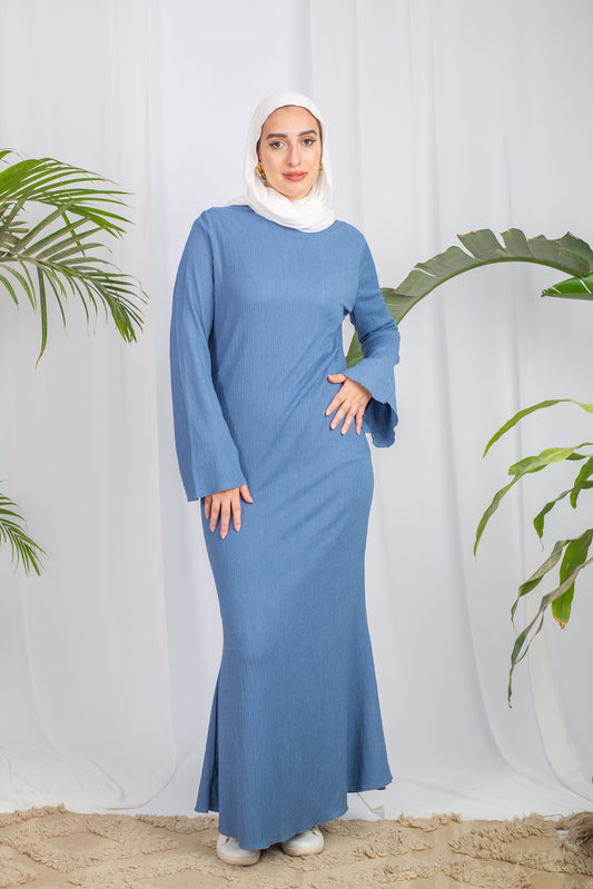 Long-Sleeve Maxi Dress in Blue from Bezravoga – modest, lightweight, breathab