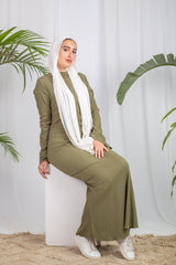 Long-Sleeve Maxi Dress in Olive from Bezravoga – modest, lightweight