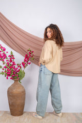 Beige cropped chemise with modest cut and breathable