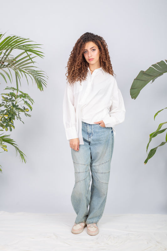 White essential chemise with modest length and clean silhouette

