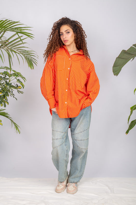 Orange lined chemise with tailored fit and long sleeves