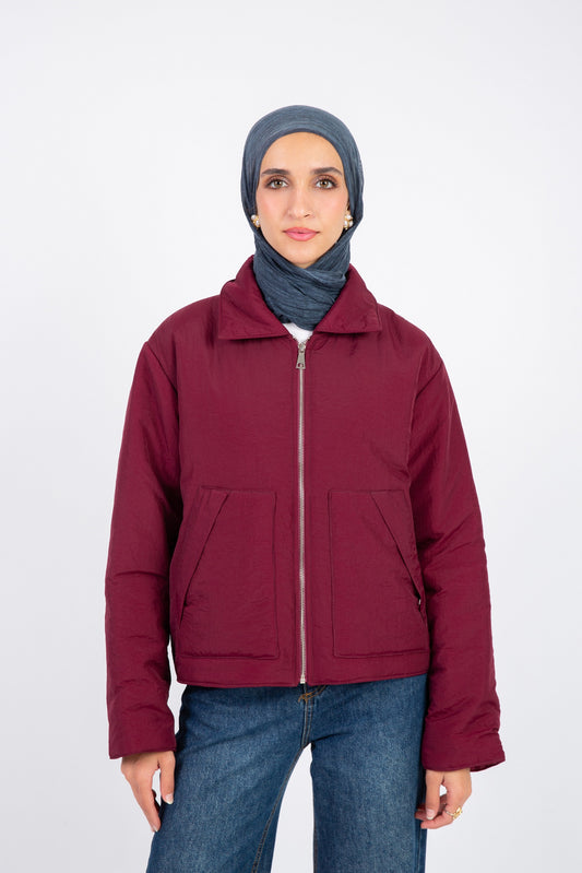 Cozy Zip-Up Jacket  - Winered