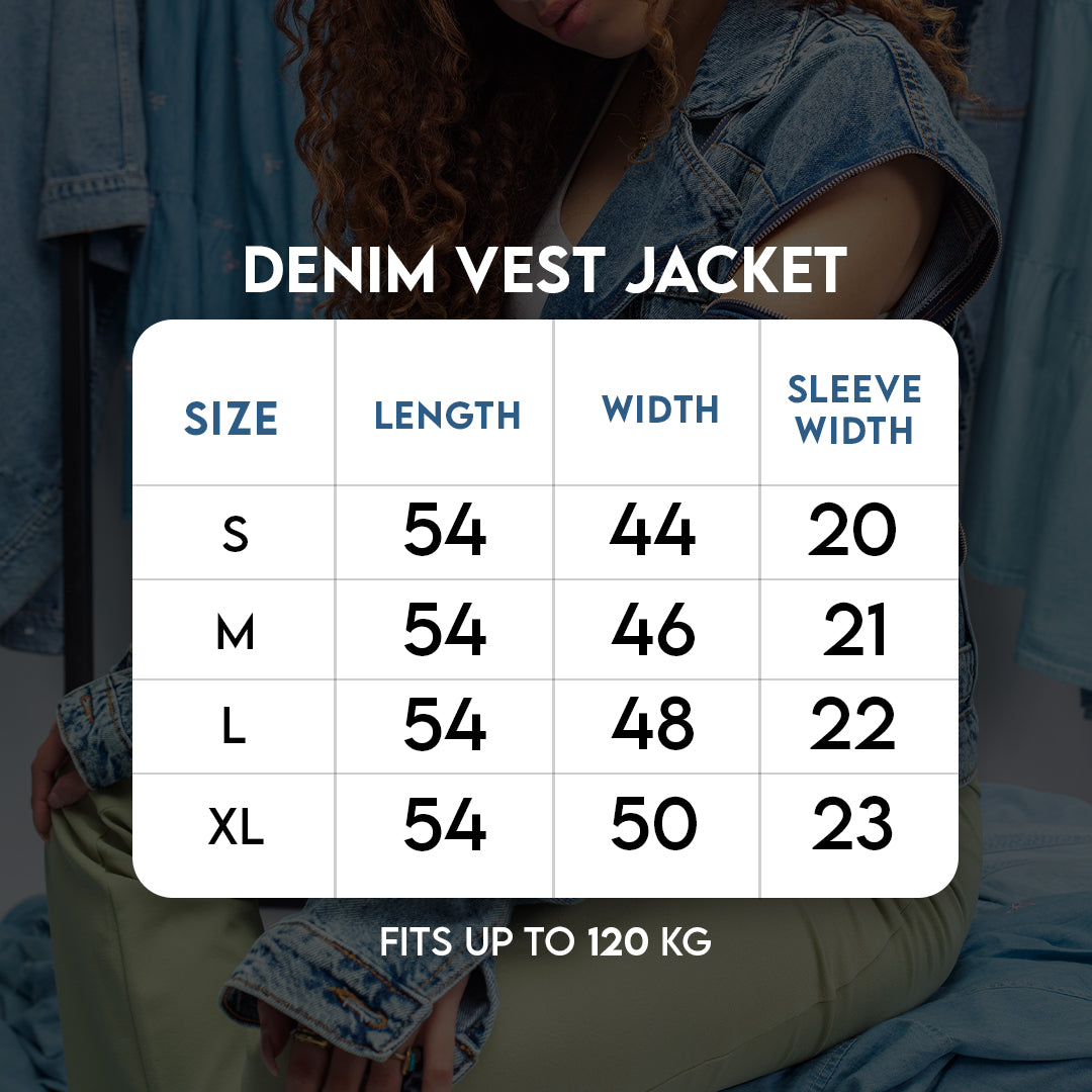Size chart for Denim Vest Jacket