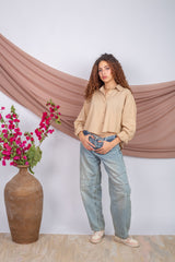 Beige cropped chemise with modest cut and breathable fabric