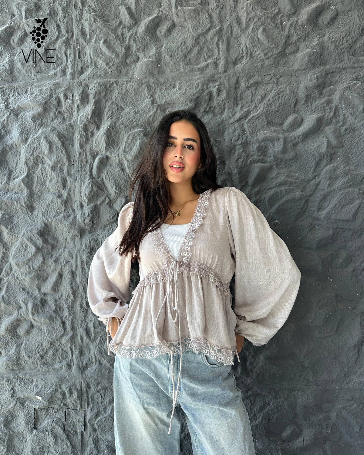 Lace Trim Turkish Chiffon Blouse