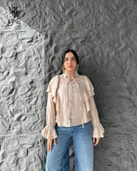 Ruffle Tie-Neck Blouse