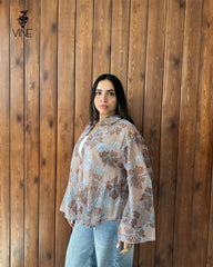 Floral Stripe Chiffon Blouse