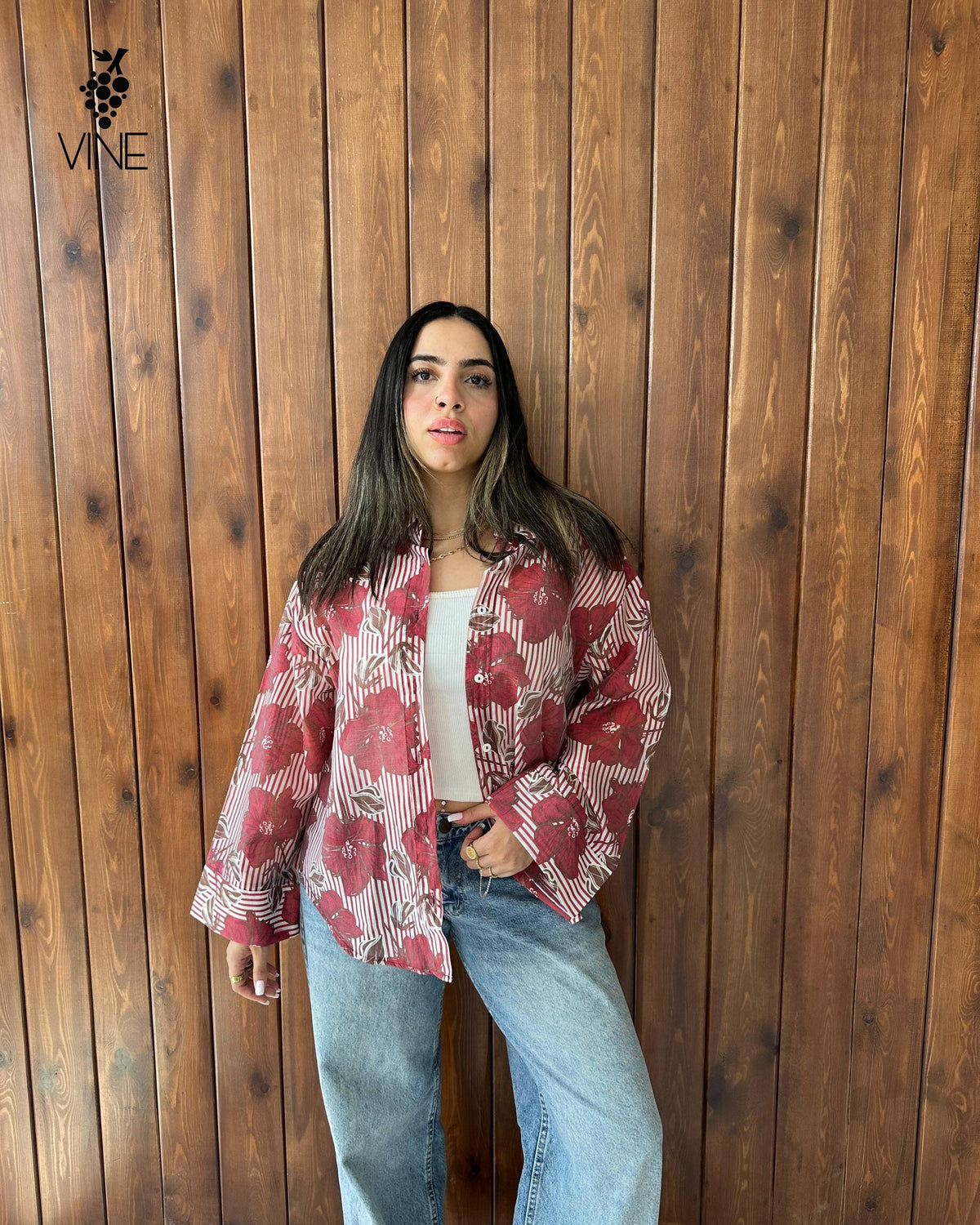 Floral Stripe Chiffon Blouse