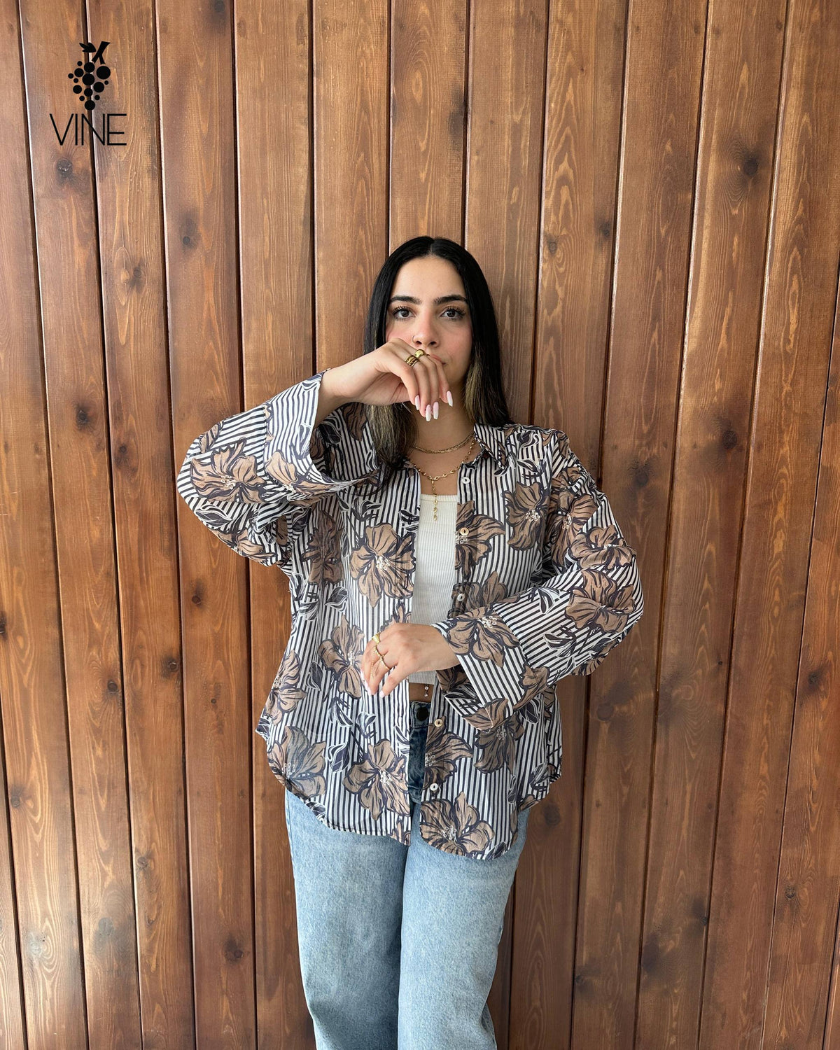 Floral Stripe Chiffon Blouse