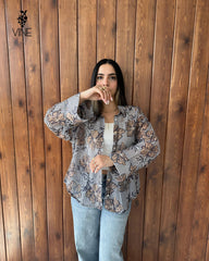 Floral Stripe Chiffon Blouse