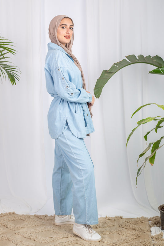 Lounge Set – denim shirt with belt and wide