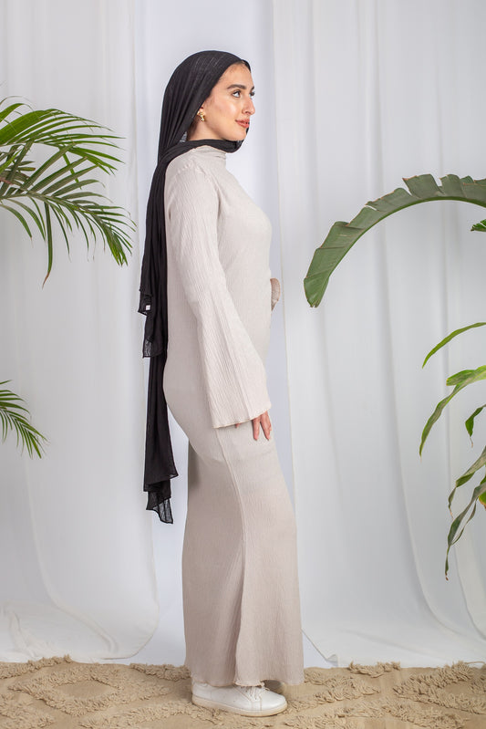Long-Sleeve Maxi Dress in Beige 
from Bezravoga – modest, lightweight