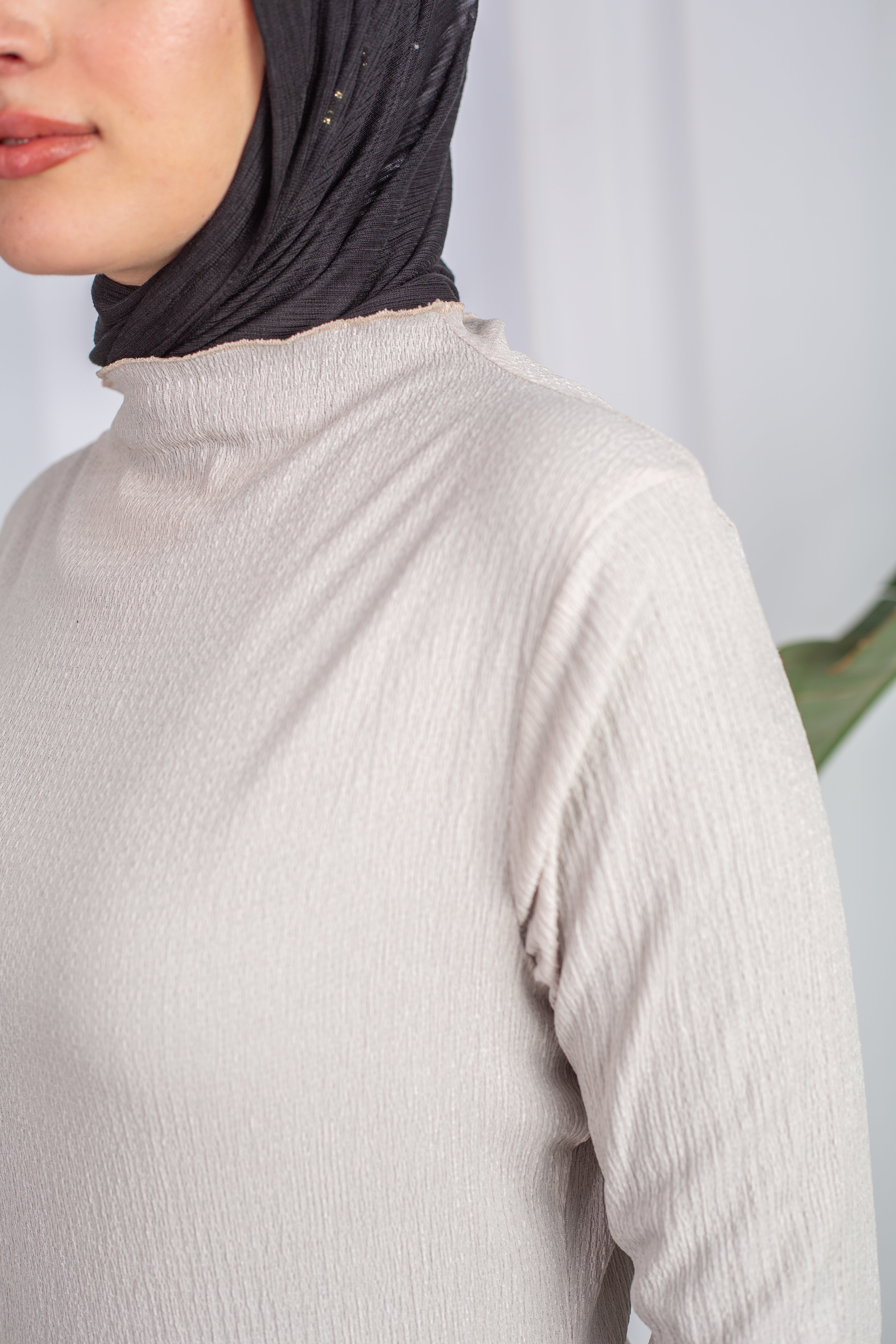 Long-Sleeve Maxi Dress in Beige 