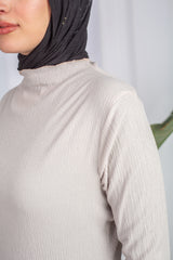 Long-Sleeve Maxi Dress in Beige 
