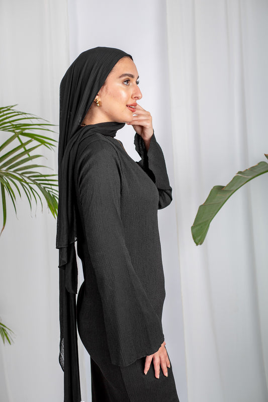 Long-Sleeve Maxi Dress in Black from Bezravoga – modest, lightweight