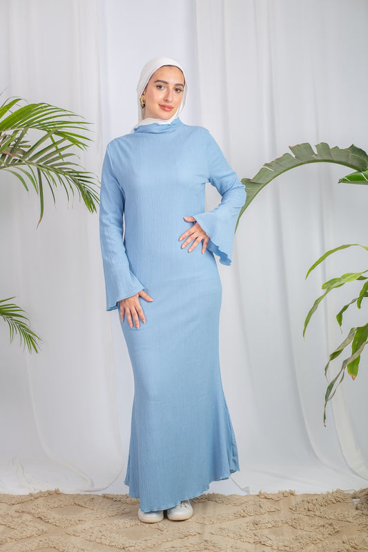 Long-Sleeve Maxi Dress in Baby Blue from Bezravoga – modest, lightweight, breathab