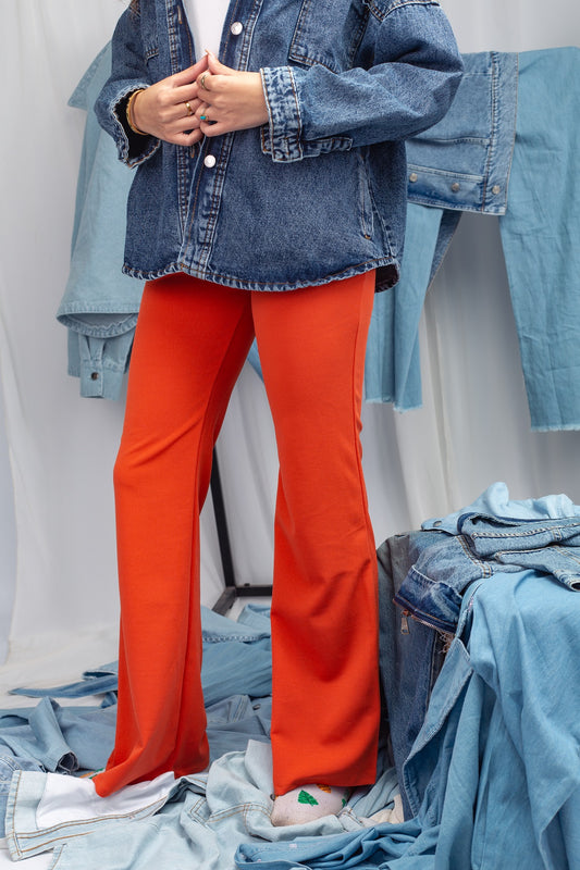 Orange Sleek Fit Pants – stretchy fabric with flare cut