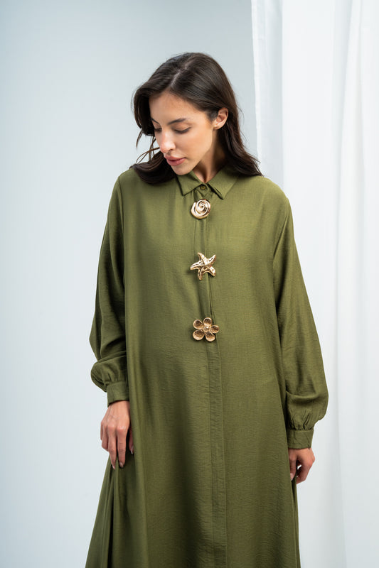Brooch Linen Dress