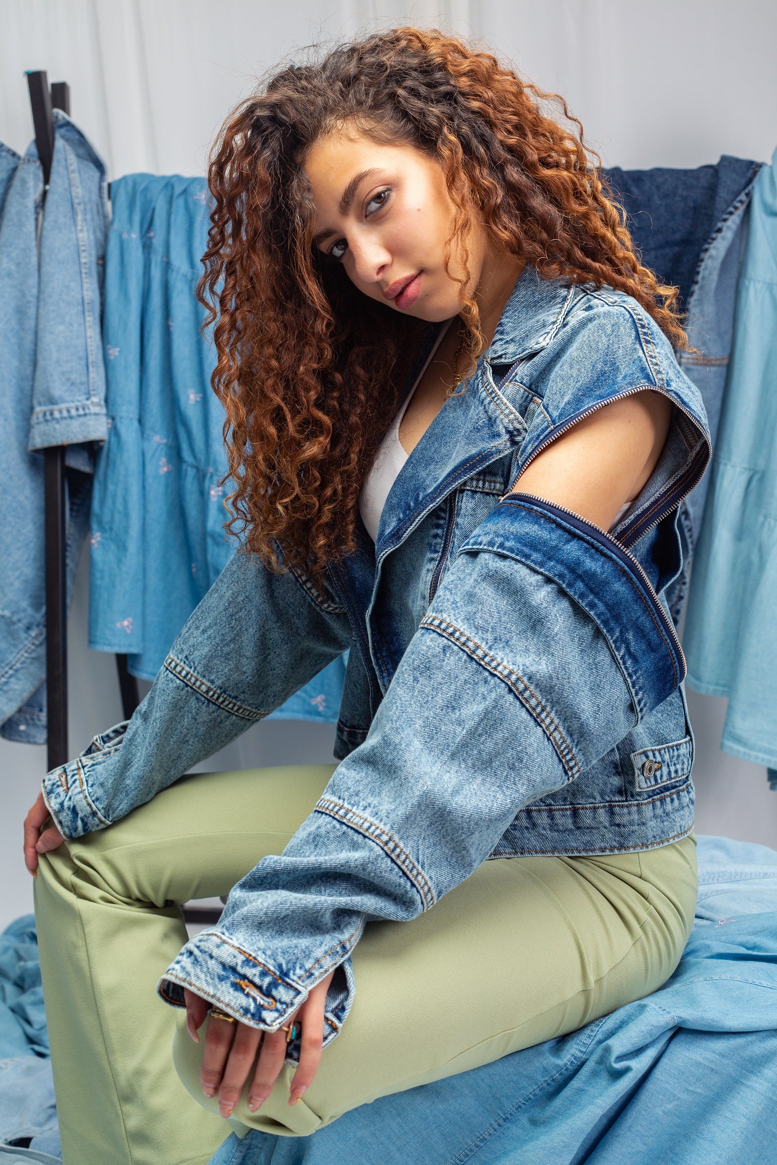 Oversized sleeveless denim vest 