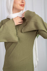 Long-Sleeve Maxi Dress in Olive 