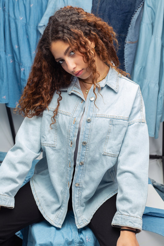 Classic blue denim jacket with button front and pockets
